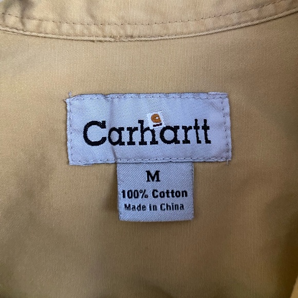 Carhartt Button Down Men’s Size Medium Khaki Short Sleeve 100% Cotton Vintage - Picture 3 of 7